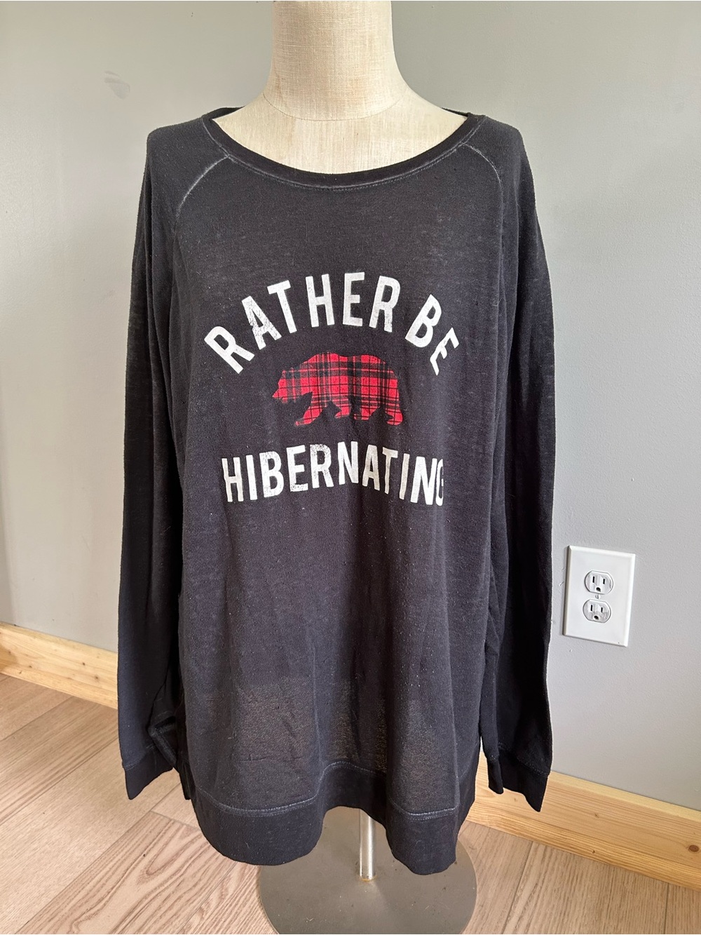 Maurices Black Crewneck Sweatshirt with Red Plaid Bear Graphic